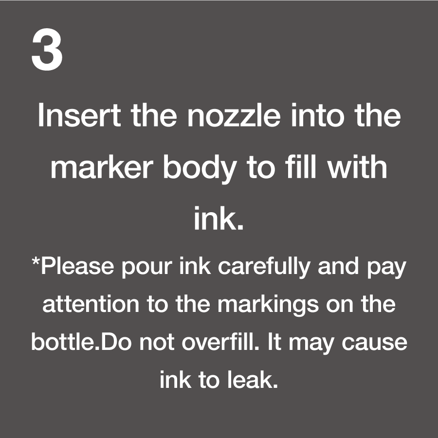 3.Insert Copic Ink nozzle into the core of the marker and begin refilling the ink by squeezing the bottle gently